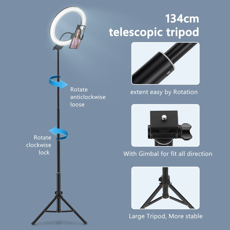 Éclairage Ring Light à Led avec trépied et Support Mobile, éclairage annulaire pour photographie et diffusion vidéo en direct