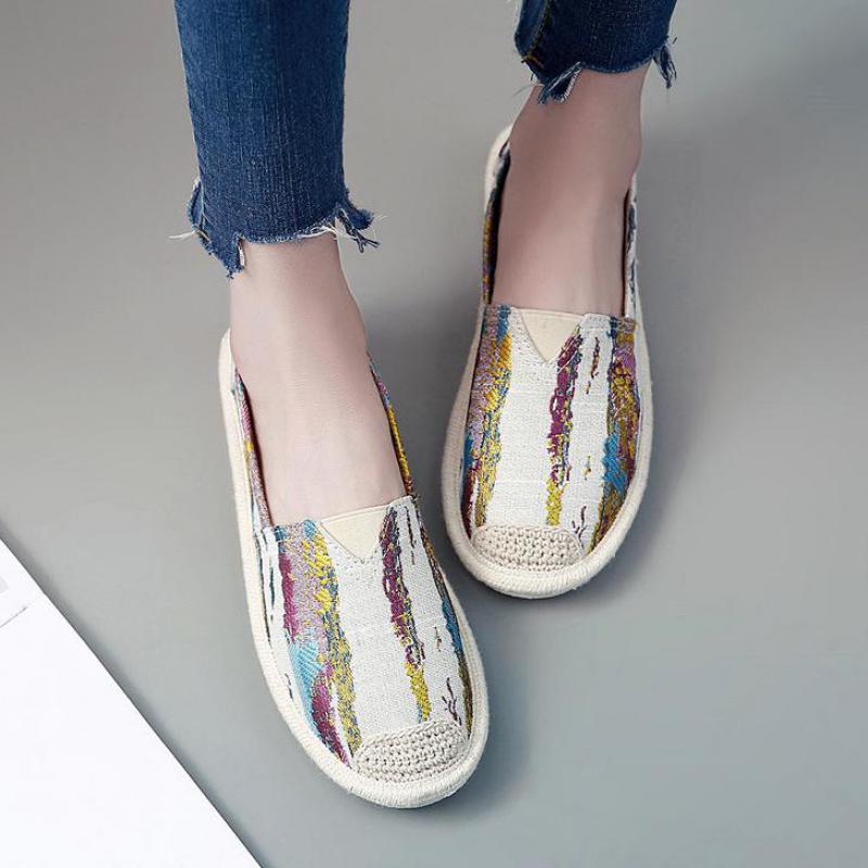 Lässige Halbschuhe Beleg Auf Wohnungen Fischer Schuhe Frau lässig Sommer Herbst Leinwand Espadrilles Damen Leichte Schuhe Atmungsaktiv