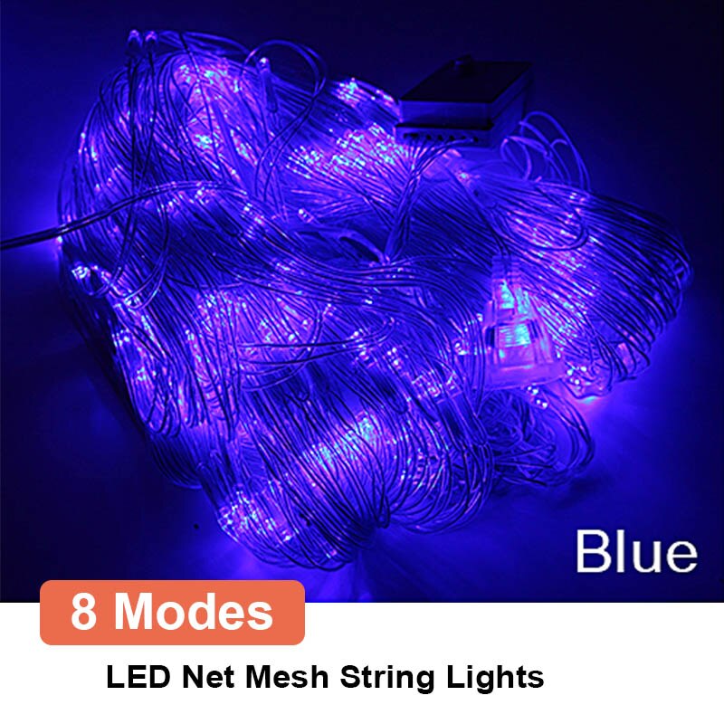 2x 2/3x2m LED guirlande fée lumières maille Net chaîne lumières extérieur étanche décorations de noël pour la maison mariage jardin fête: Blue / 2x2M 144LEDs