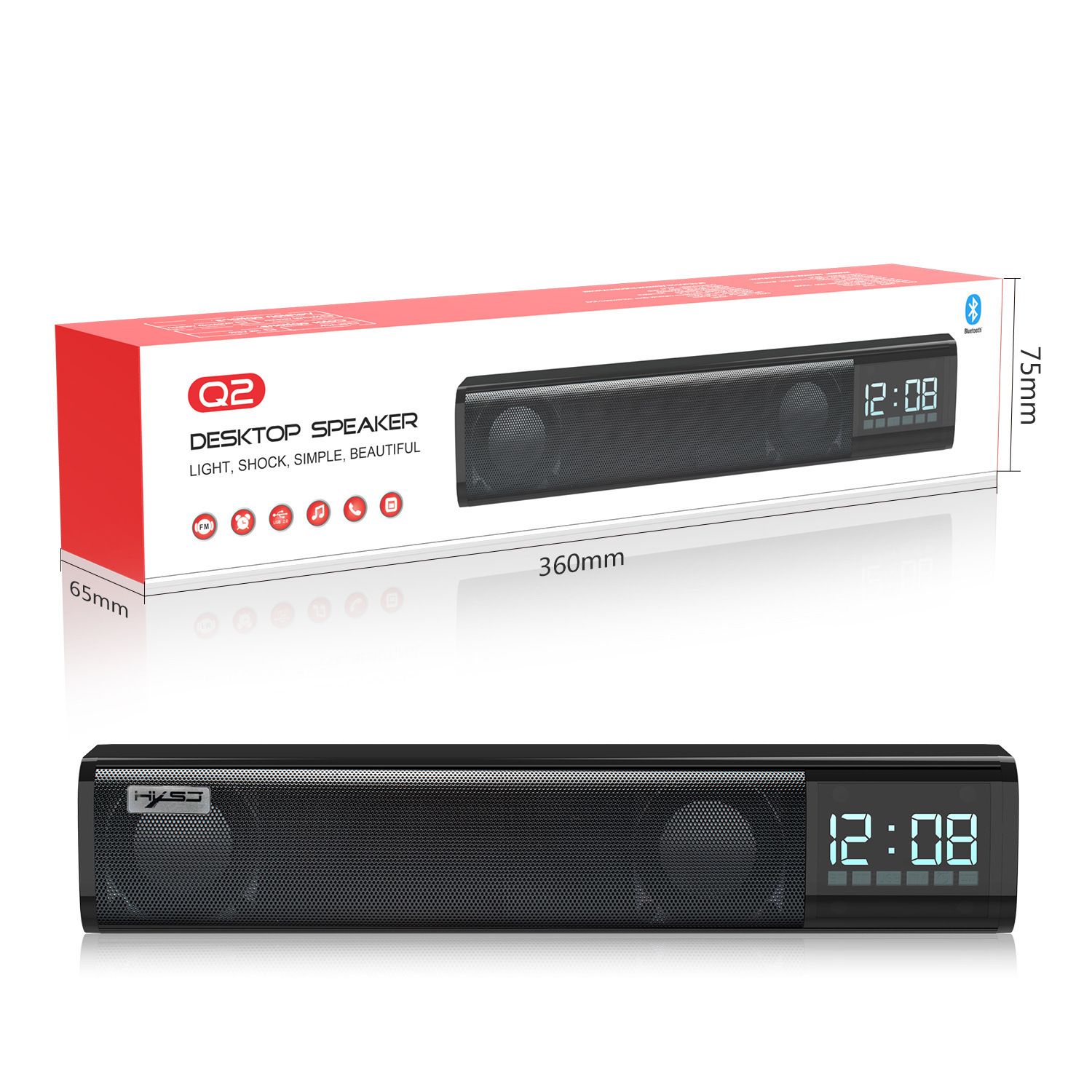 Q2 Draadloze Bluetooth Speaker Hifi Sound Box Voor Computer Mobilephone Ingebouwde 2200 Ma Batterij Soundbar 10W power: Default Title