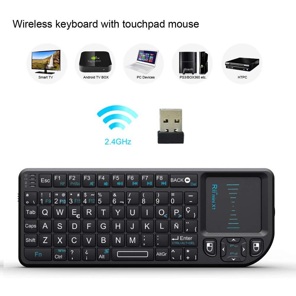 Rii Mini X1 Mini teclado inalámbrico de 2,4 GHz ratón de aire con TouchPad de la caja de TV Android /Mini PC/ordenador portátil