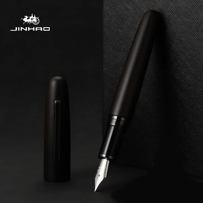 JINHAO-Stylo à plume en bois de luxe, stylo à encre, excavatrice noire, fournitures scolaires et de bureau, Pardessus, Pk 9056, 9019, EF, F, M: Gris clair / OBB