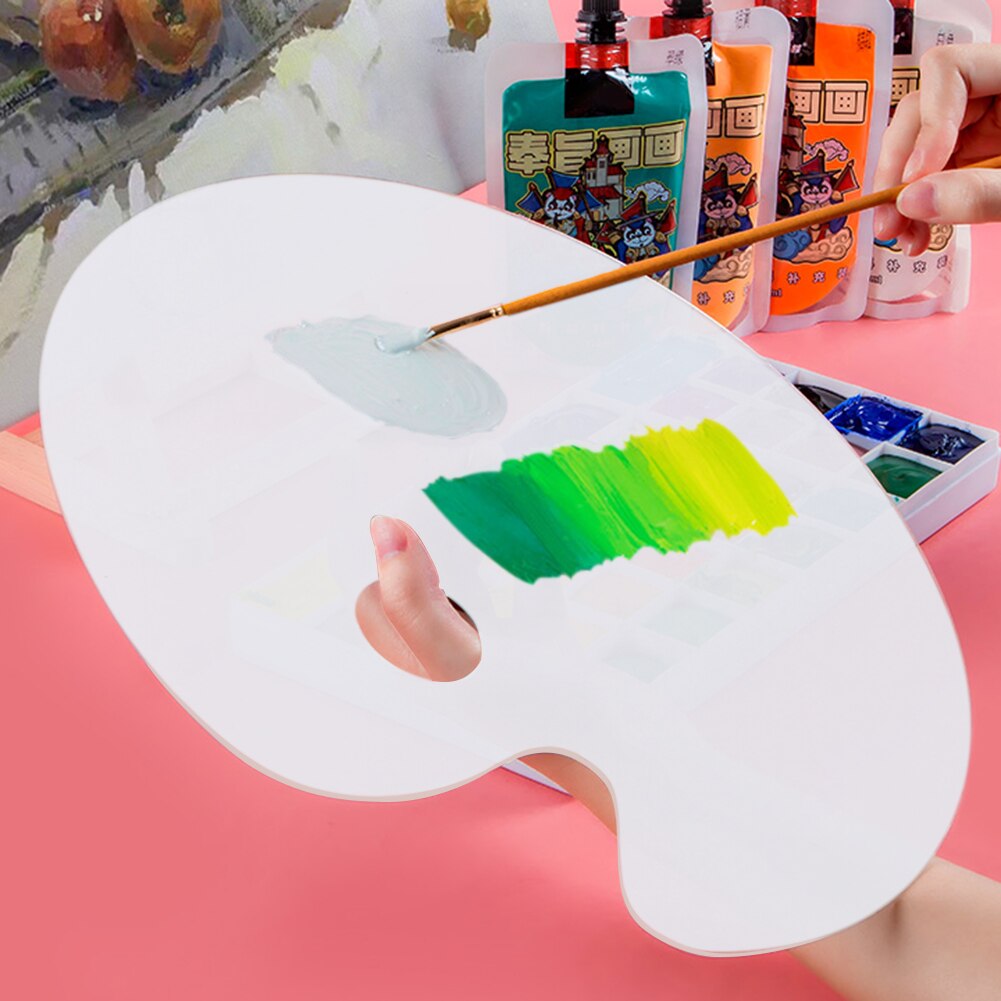 Plastic Painting Oval Palette Acrylic Easy Clean Transparent Artist Paint Mixing Water Color Gouache Paint Palette