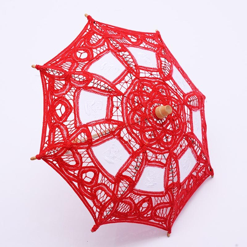 Sombrilla de encaje para niños, sombrilla pequeña, sombrilla de Boda, blanco, rosa, rojo y azul, sombrilla para niña de flores: Rojo