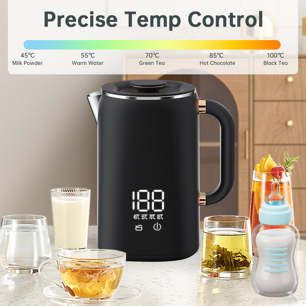 Hervidor de agua eléctrico para té y café, 5 niveles, Control de temperatura, apagado automático, hervidor de agua aislado de doble capa