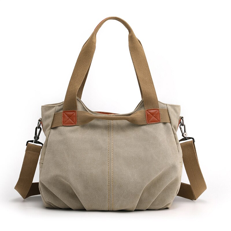 Canvas Hobos Bag Women Handbags Female Large Capacity Leisure Shoulder Bags for Travel Weekend Outdoor Bolsas Colors: Khaki