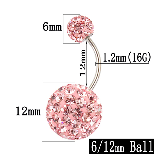 Piercing ombligo aro 6/12mm bola 16G no alérgico Acero inoxidable aurora blanco rosa superior ombligo bar joyería corporal: Pink length 12mm