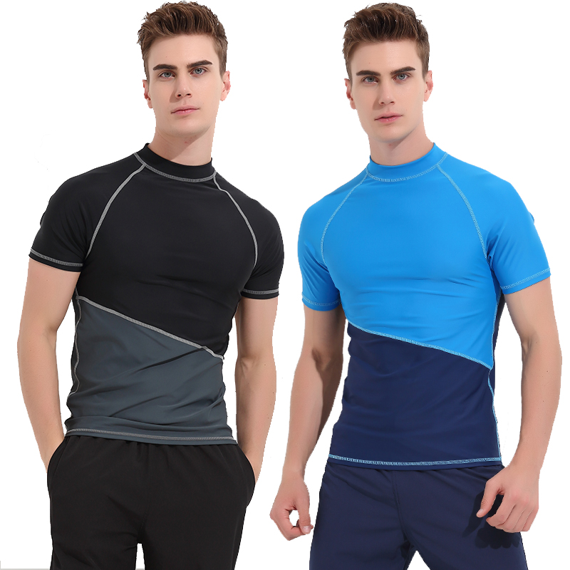 Sbart herre rashguard kortærmet våddragt skjorte herre hurtigtørrende surfing badetøj toppe anti-uv windsurf swim rash guard t-shirt