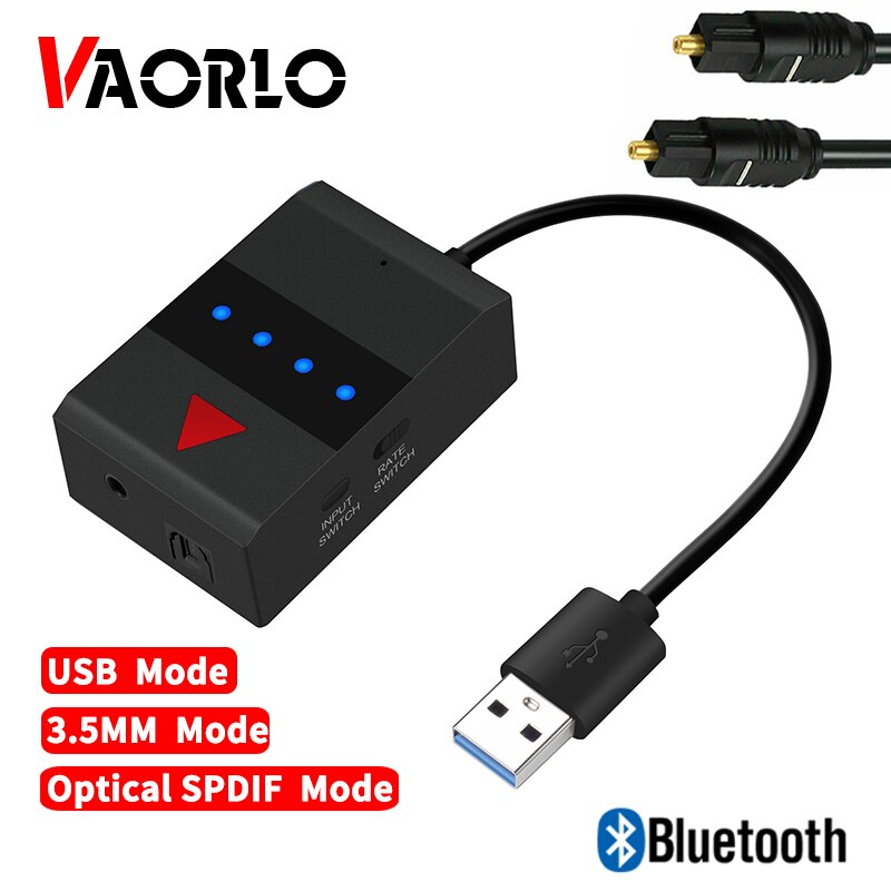 VAORLO 3-IN-1 Bluetooth Audio Transmitter USB 3.5MM AUX Optical Fiber SPDIF Stereo Music Wireless Adapter For TV PC PS4 XBOX BT