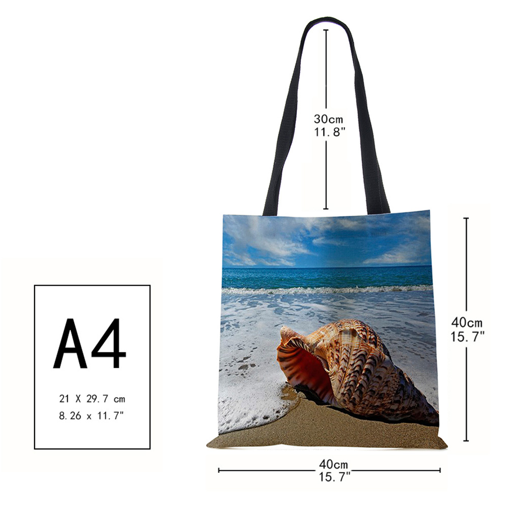 Dames Schoudertas Blauwe Oceaan Zeester Strand Zand Prints Tote Bag Linnen Stof Mooie Casual Praktische Handtas