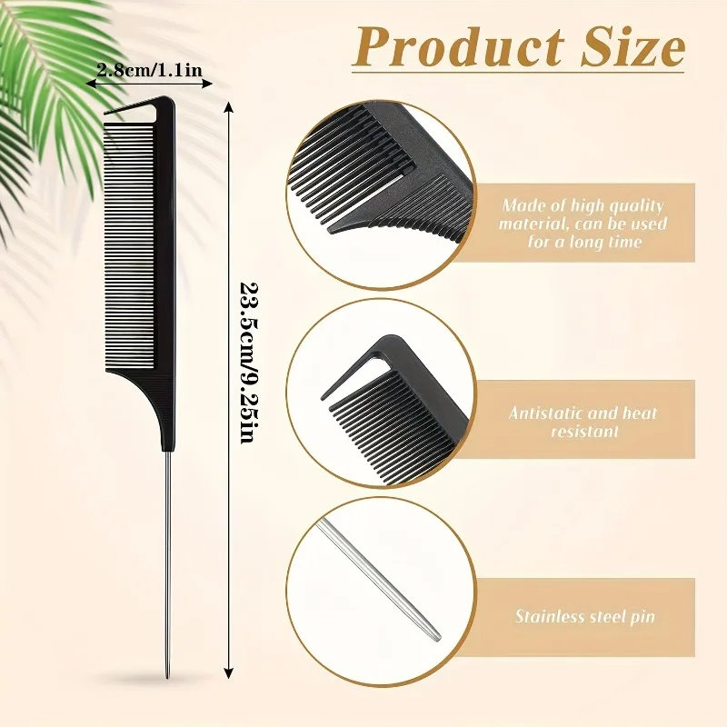 Juego de peines de cola de rata, herramientas de separación de cabello de precisión para peluquería , peines de peinado duraderos para salón de barbería y hogar, 5 uds.