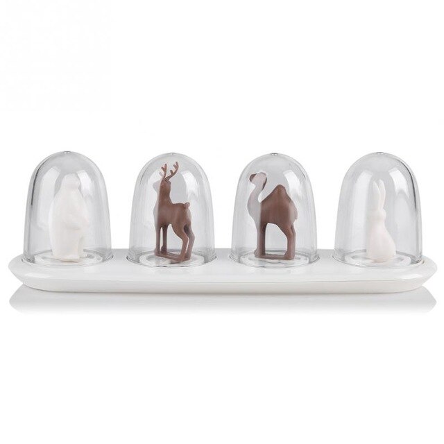 4pcs Kitchen Supplies Four Seasons Plant Spice Jar Animals Seasoning Bottle Salt Sugar Pepper Shaker Cook Tool: Style 2