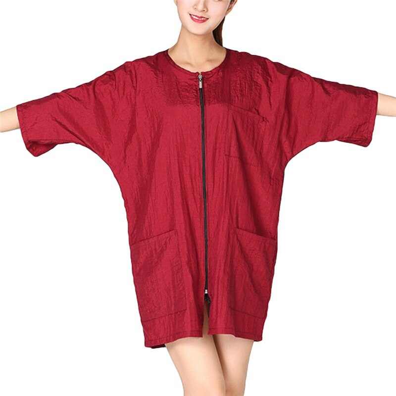 Chaqueta de estilista para salón , uniforme de cosmetología, capa de peluquería con cremallera, bata Kimono para cliente de SPA de belleza, delantal