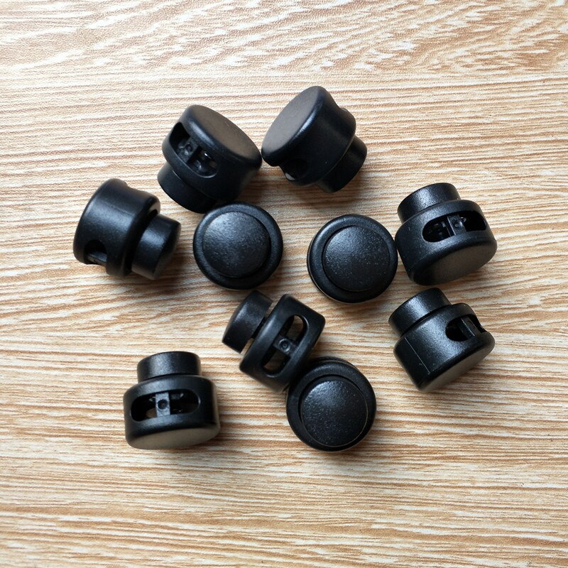 10pcs Pack Black Cord Lock Clamp 2 Hole Toggle Clip Stopper Paracord Shoelace Backpack Bag Parts Accessories 11x17mm