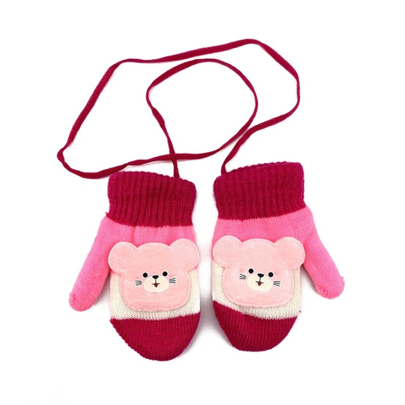 Leuke Cartoon Kat Handschoenen Winter Dikke Gebreide Baby Kids Pasgeboren Wanten Kinderen Houden Vinger Warme Handschoenen Voor Baby 0-4 Jaar Oud: Hot Pink