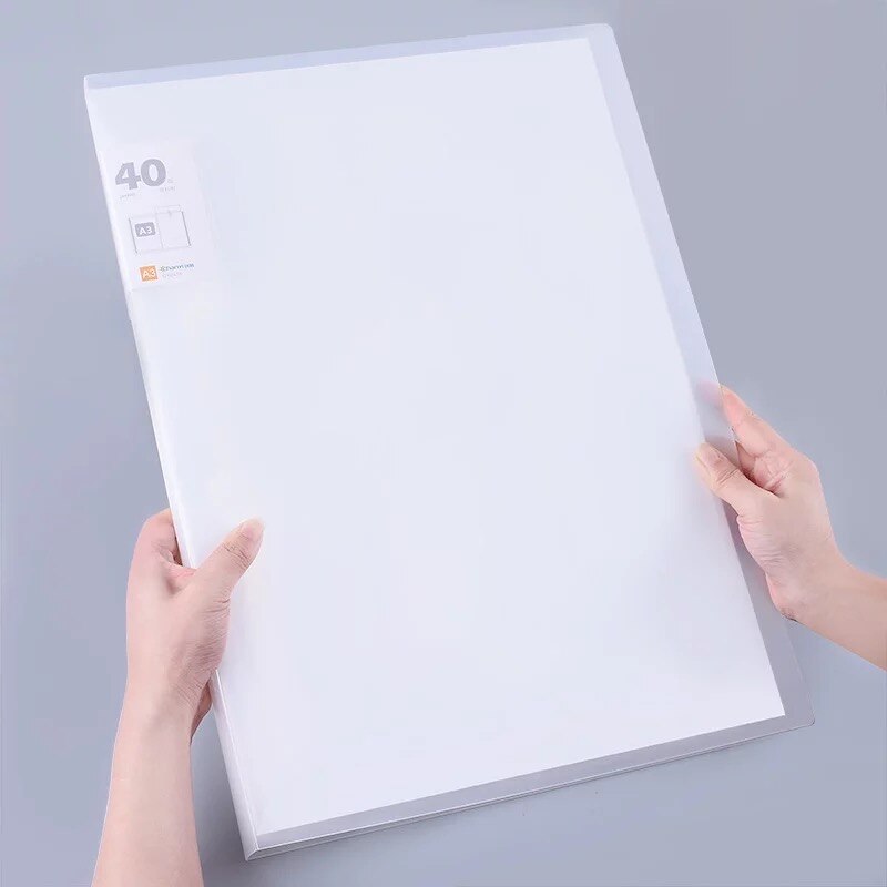 40 60 Pages A3 File Folder Painting Paper Organizer Storage Bag Document Sheet Protectors Book Display Stationery: 40 pages white