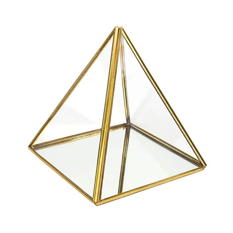 Verre Terrarium pyramide boîte de rangement clair à facettes Succulent Air plante planteur boîte bijoux présentoir: Or