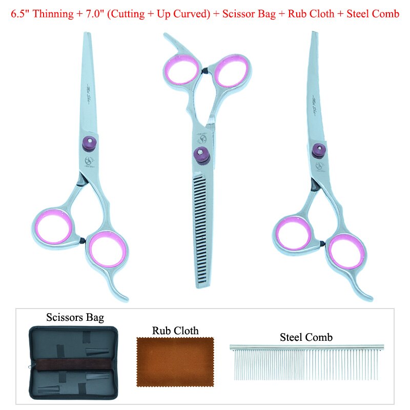 7.0" Stainless Steel Dogs Grooming Scissors Straight Scissor Thinning Shears Up Curved Tesoura Pets Clipper B0007A: B0007A-15-70