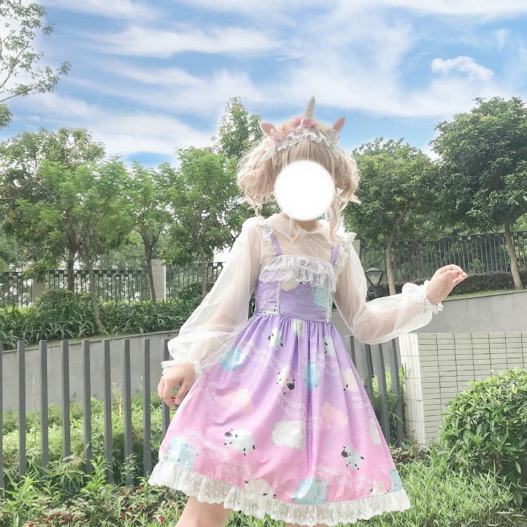 Kawaii japanilainen pehmeä sisko lolita mekko vaalea lolita sisällä nukke kaulus sling mekko naiset: Violetti hihaton