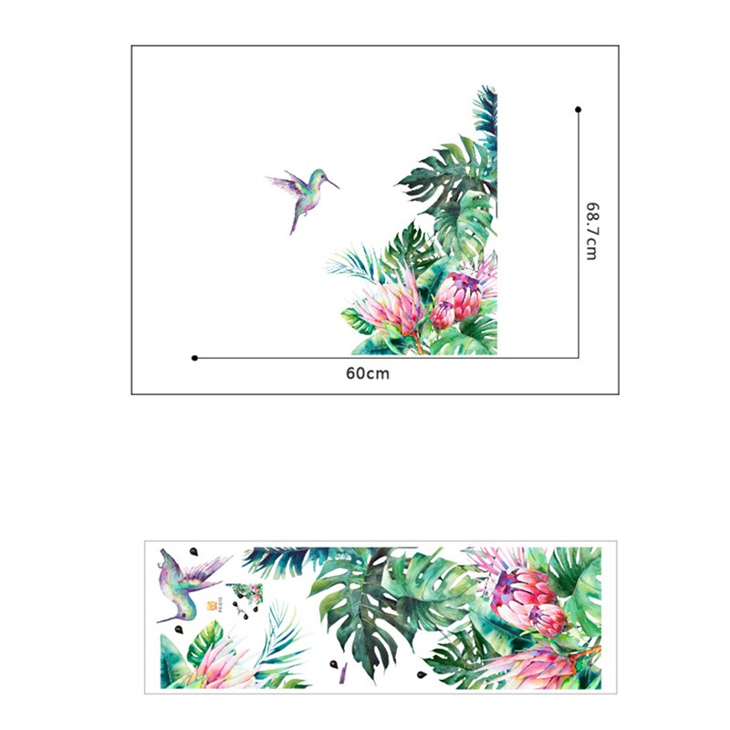 Tropische bladeren, bloemen, vogel, muurstickers, slaapkamer, woonkamerdecoratie, muurschildering, woondecoratie, verwijderbare stickers, behang