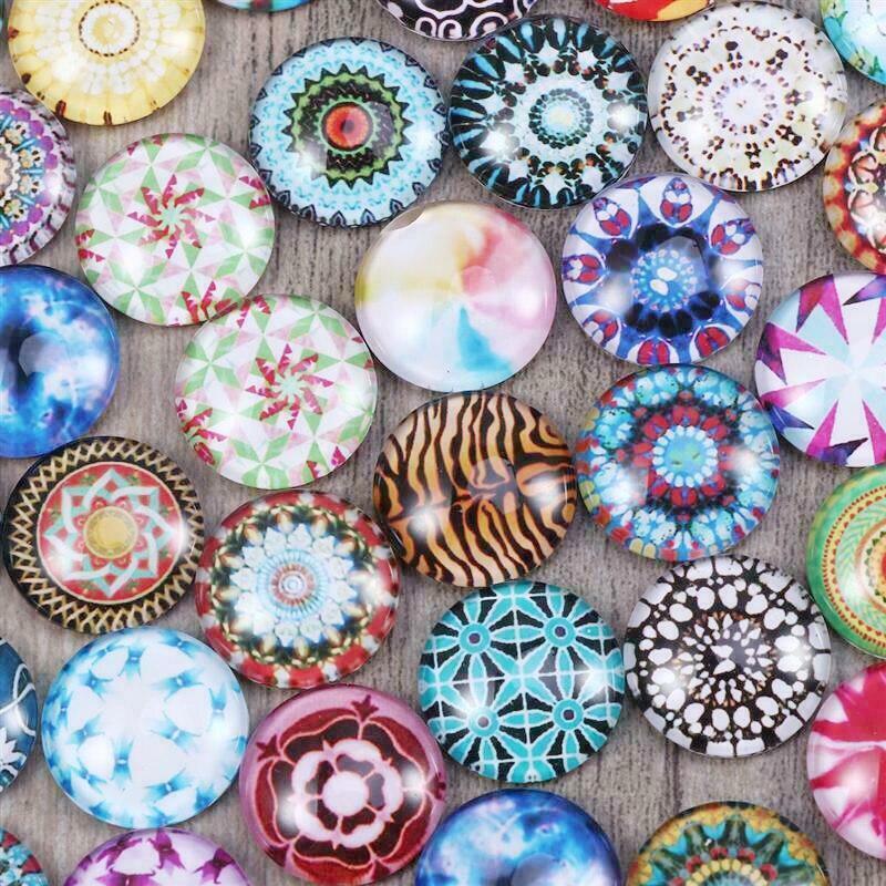 100PCS Glass Mosaic Mixed Colorful Round Mosaic Tiles Cabochons Beads DIY Craft Stickers Glass Mosaic Supplies For Scrapbook