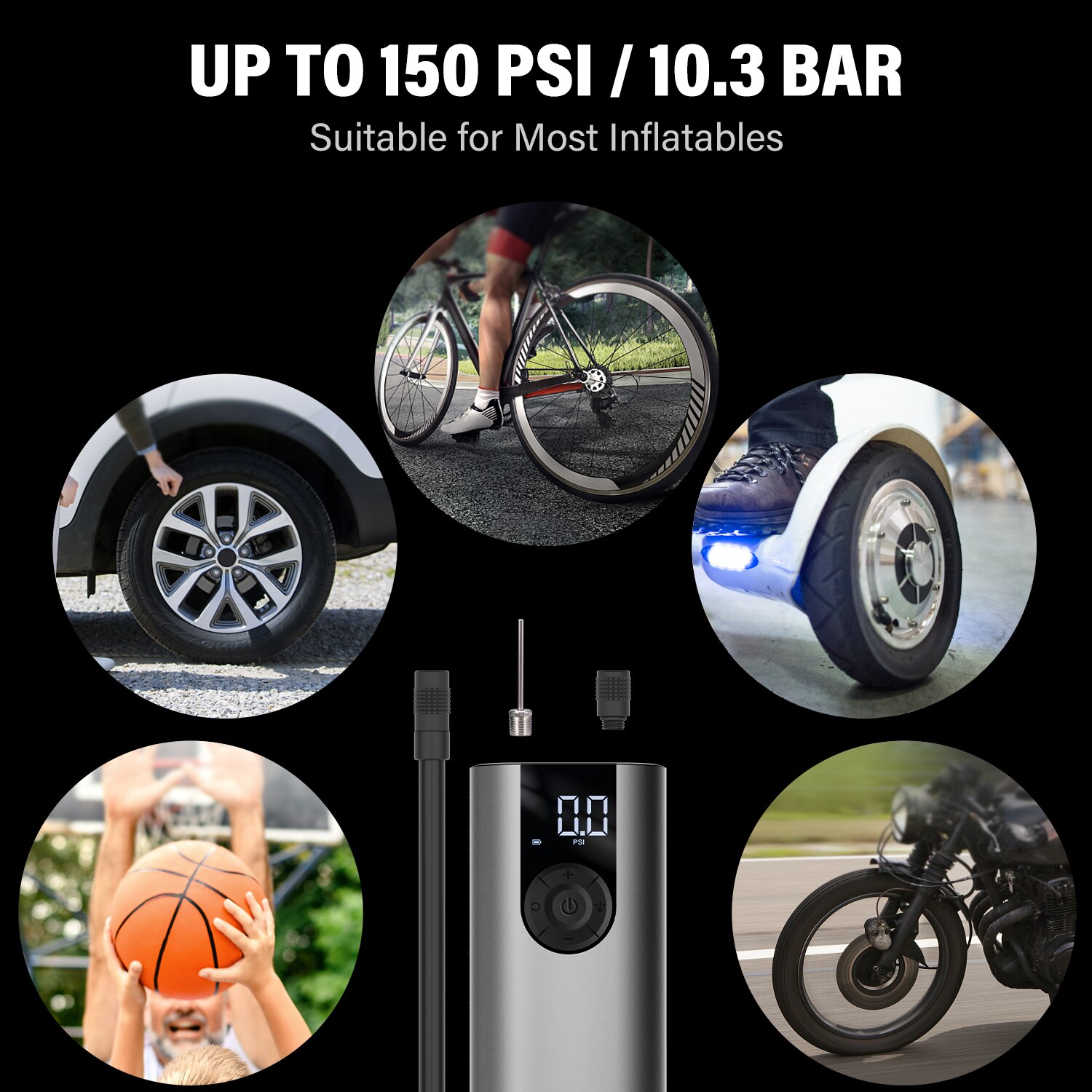 CYCPLUS A8 Portable Bicycle Tire Pump Bike Inflator Electric Air Compressor High Pressure Rechargeable Battery for Car Balls