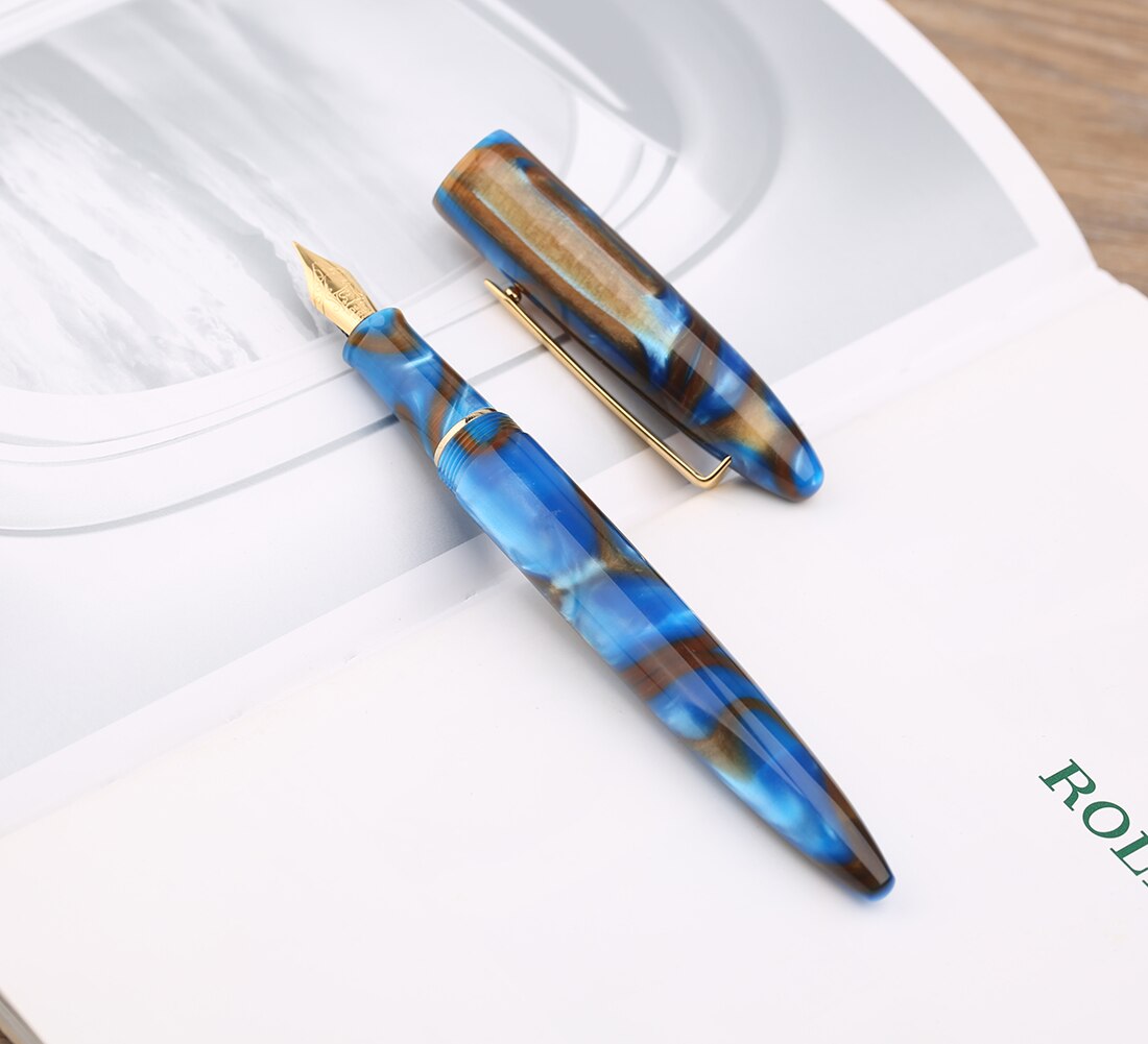 Moonman M100 Acrylic Resin Fountain Pen Schmidt Converter and Fine Nib 0.5mm Ink Pen Gold Trim Writing Pen