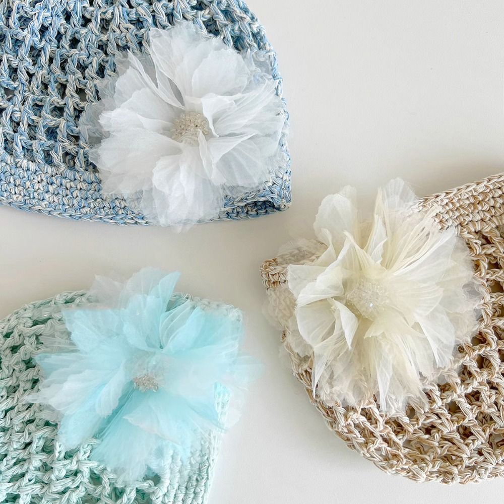 Handmade Crochet Flower Hat Thin Korean Beanies Hat Bohemian Style Ethnic Style Hollow Out Knitted Hat Apparel Accessories