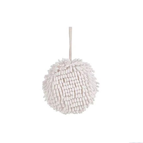 Chenille Hand Towels Kitchen Bathroom Hand Towel Ball with Hanging Loops Quick Dry Soft Absorbent Microfiber Towels: White