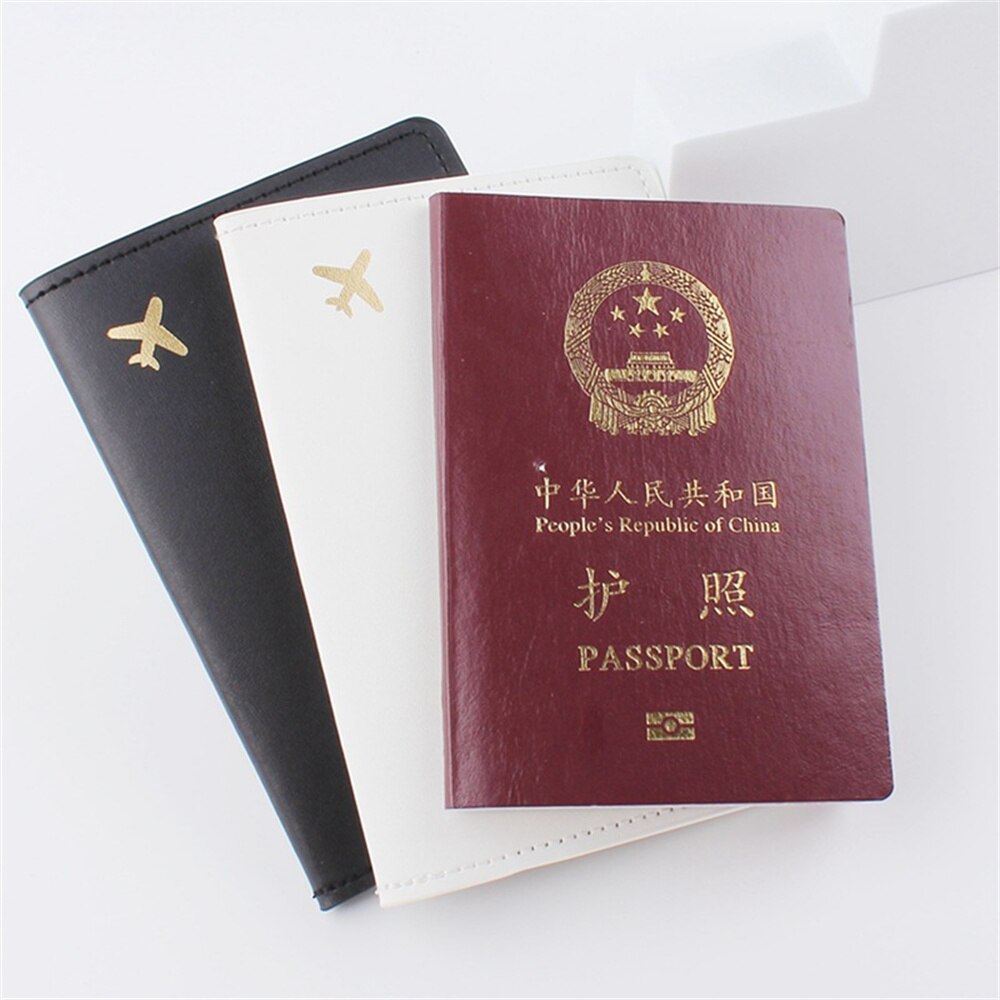 Vliegtuig Patroon Paspoort Cover Beschermende Pu Leather Vrouwen Mannen Reizen Creditcardhouder Id &amp; Document Houder Protector