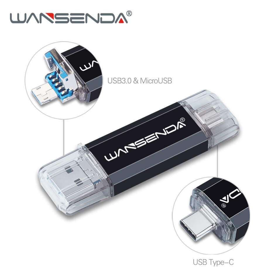 doble uso OTG unidad Flash USB 3 en 1 USB3.0 y tipo-C & Micro USB Pen Drive 512GB 256GB 128GB 32GB 64GB USB pendrive: 32 GB / Black