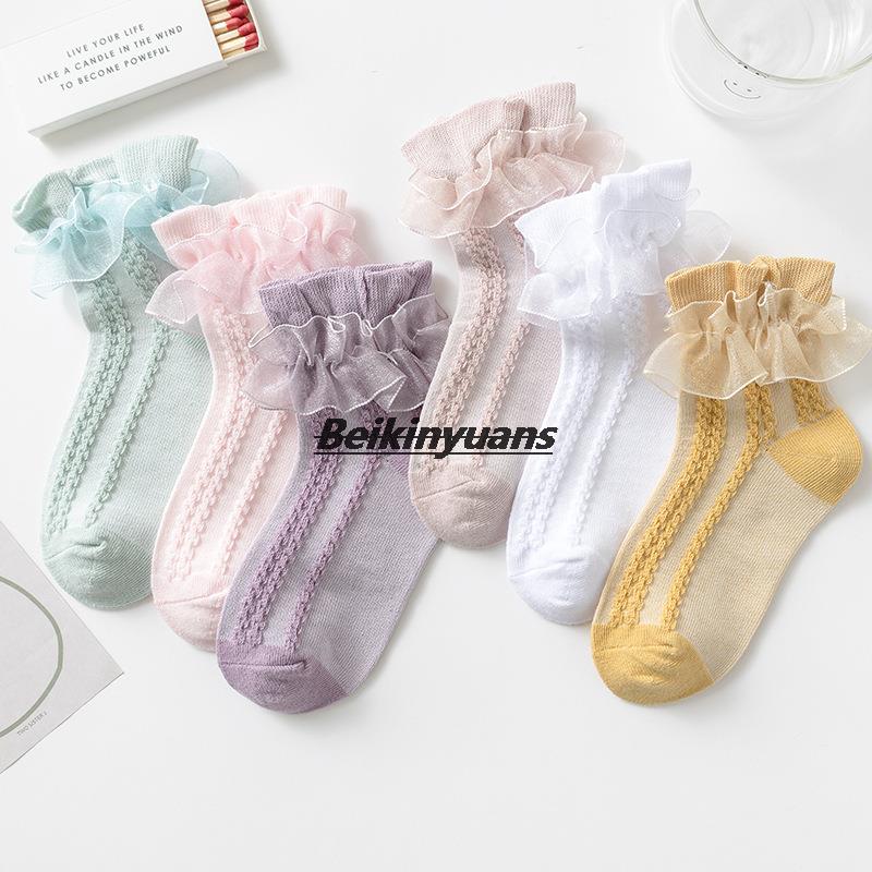 Meninas meias de algodão fino crianças meias primavera e outono coltsfoot princesa menina salto dança bebê branco meias rendas bebê sokken