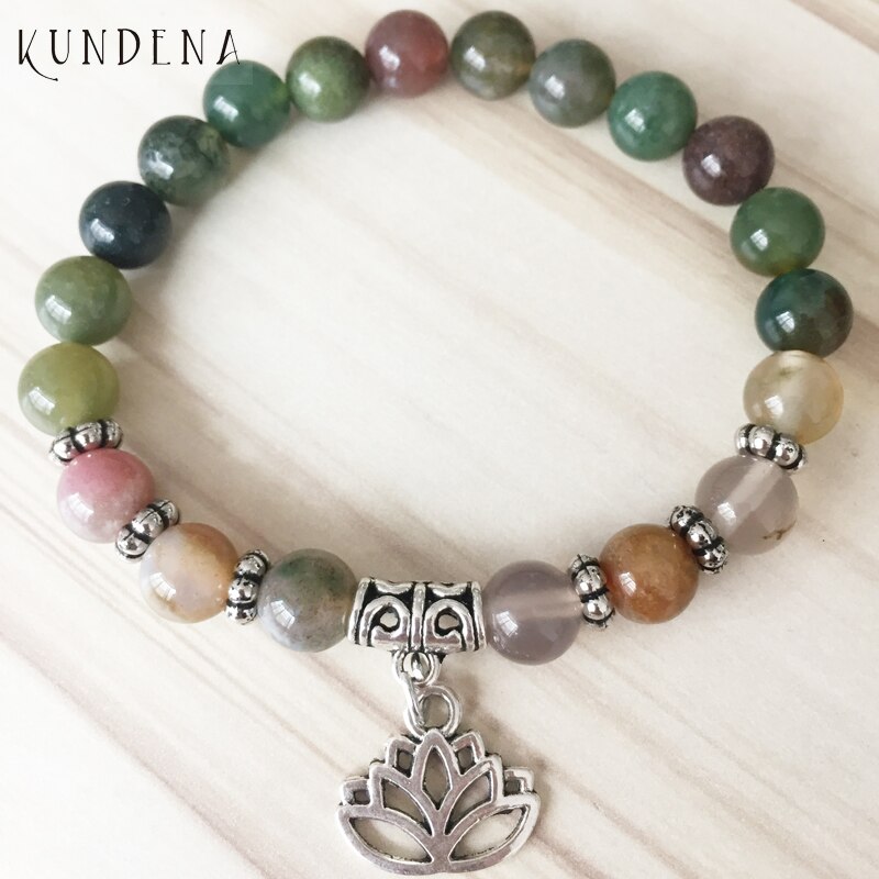 Namaste Lotus Yoga Bedelarmband Stress Meditatie Mala pols India Steen kralen armband met lotusbloem