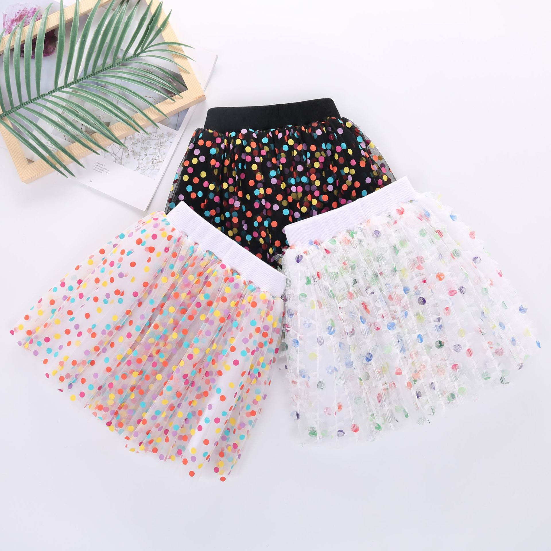 2022 New Baby Girl Clothes Toddler Summer Skirts Infant Rainbow Dots Tutu Kids Cute Mesh Skirt Children Princess Casual Clothing