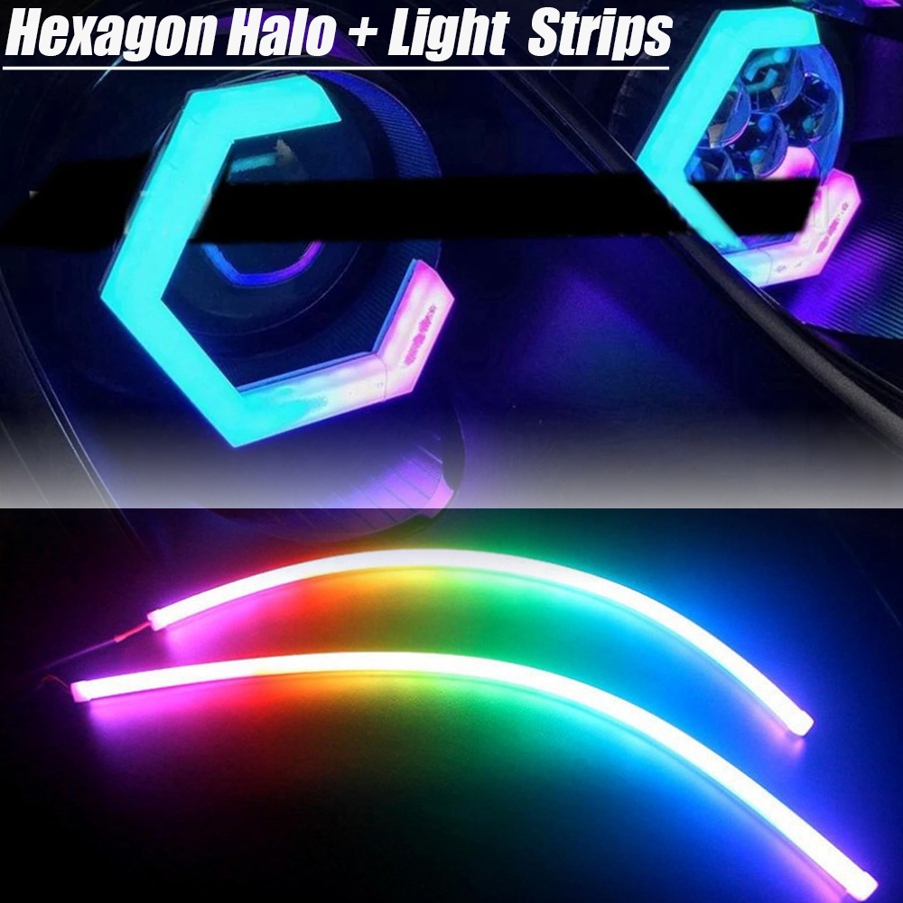 RGB Color-Chasing Revolving Dynamic Angel Eyes Turn Signals Light Bluetooth Wireless Control LED Sequential Flowing Strip Light