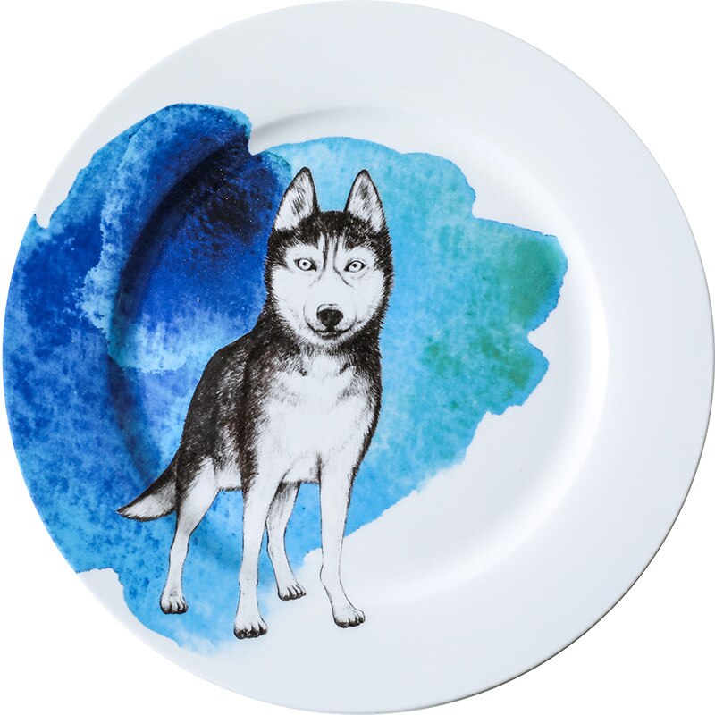 10inch Porcelain Dog Plate Bone China Dinner Dishes Cute Serving Plate Collectible Art Pupply Lover Ceramic Animal Platter: Green