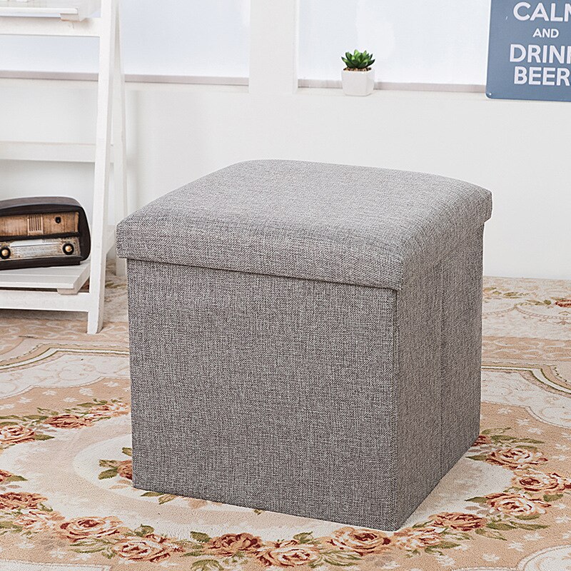 multi-fonction pliable carré rétro pliant stockage tabouret boîtes de rangement organisateur enfants livre articles divers décoration de la maison: Gris / M
