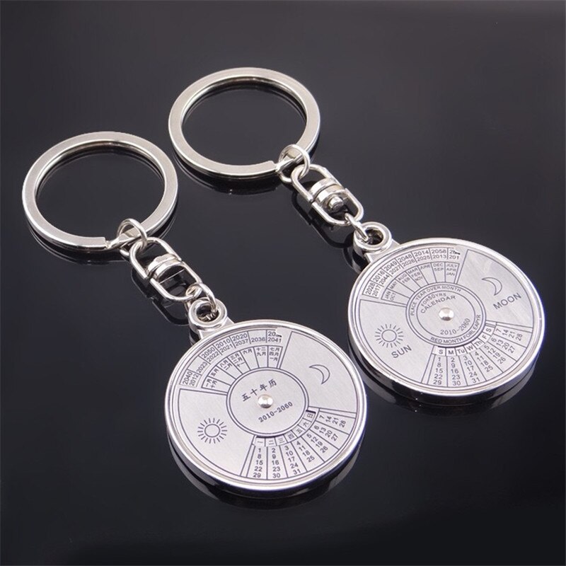 1 pc calendário perpétuo chaveiro titular metal 50 anos calendário keyring keyfob única bússola chave titular bolsa pingente