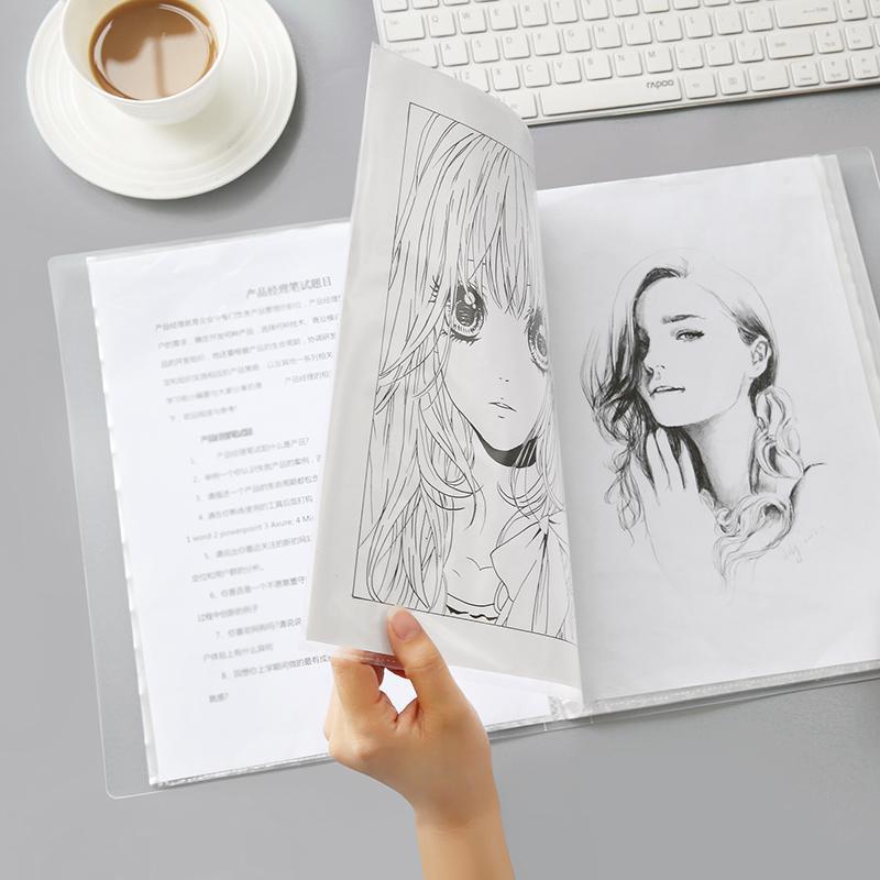10/20/30 Pages Transparent Display Book Paper Clip A4 Interstitial File Folder Learning Office Document Bag Storage Box File