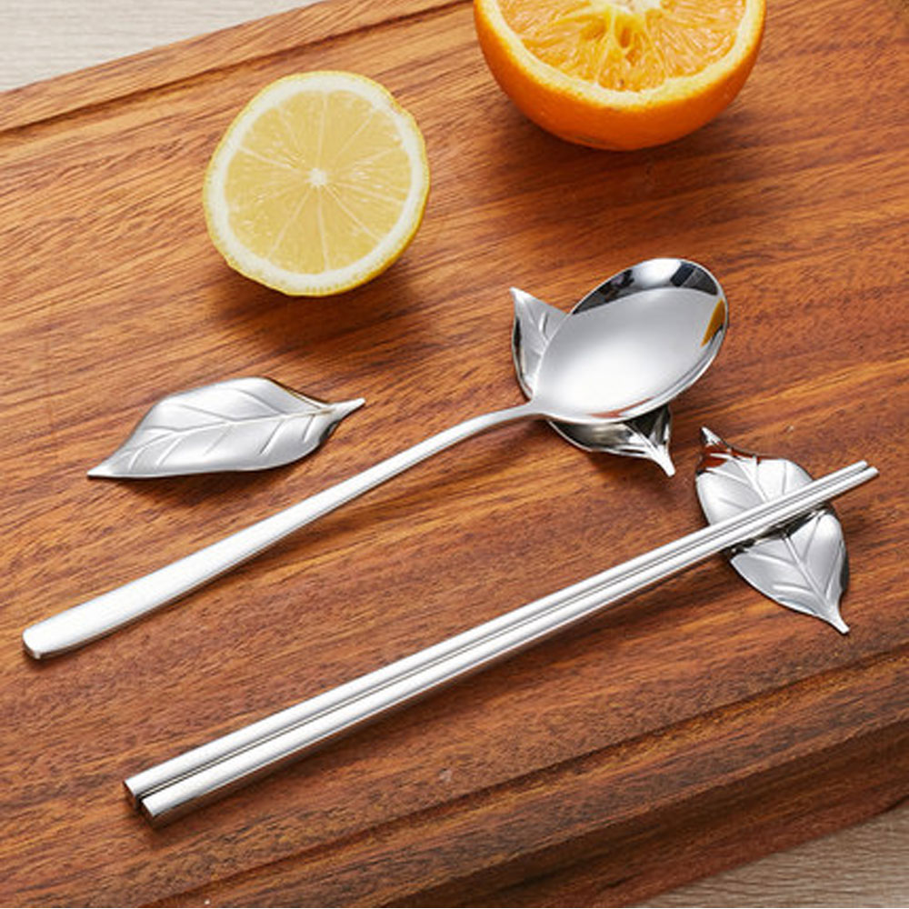 Visual Touch 1pc 304 Stainless Steel Chopsticks Holder Stand Leaf Shape Chop Stick Rest Rack Art Craft Table Decor