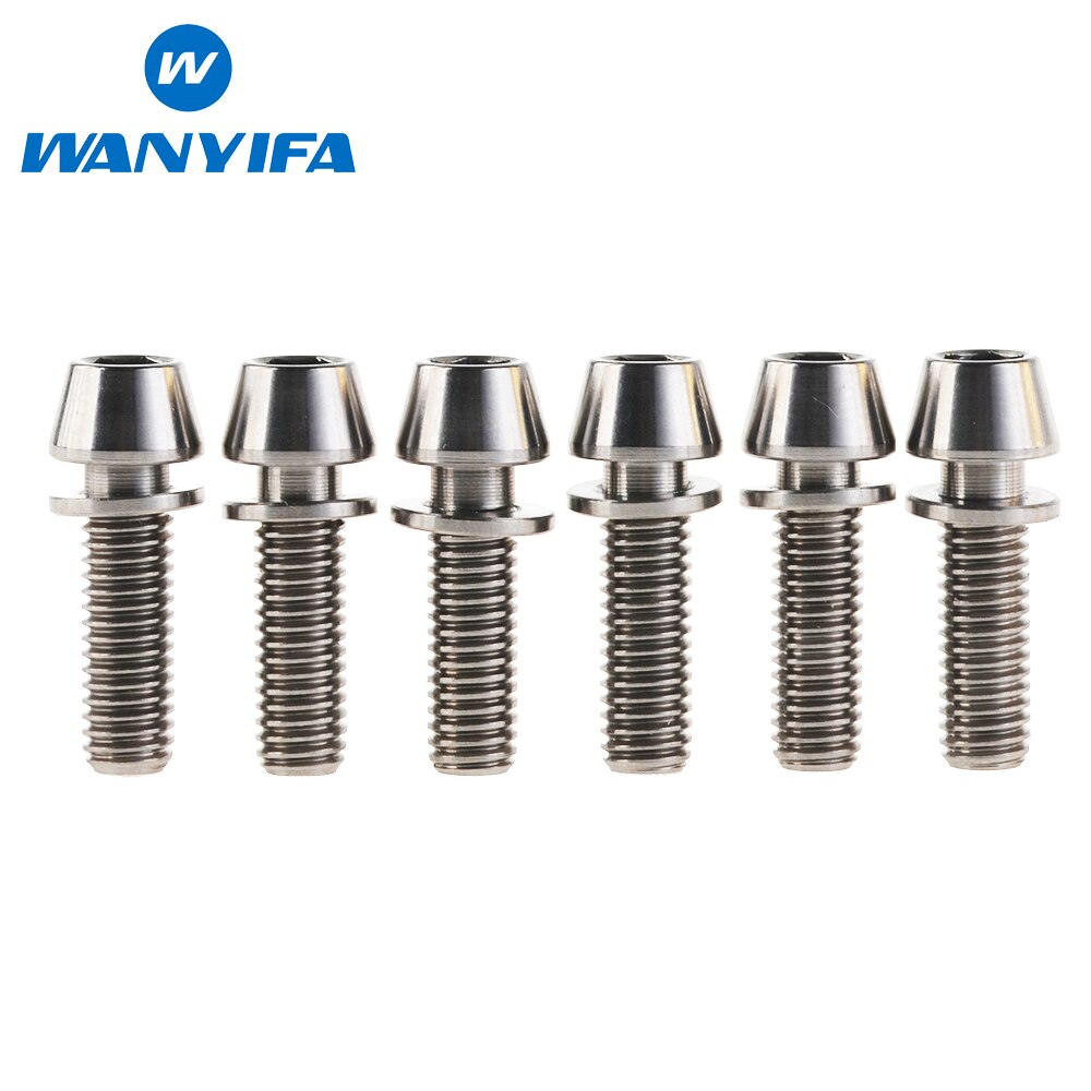 Wanyifa 6pcs M5x18mm Ti Titanium Bicycle Stem Bolt Mountain Bike Ultralight Stem Screw with Washers Gasket