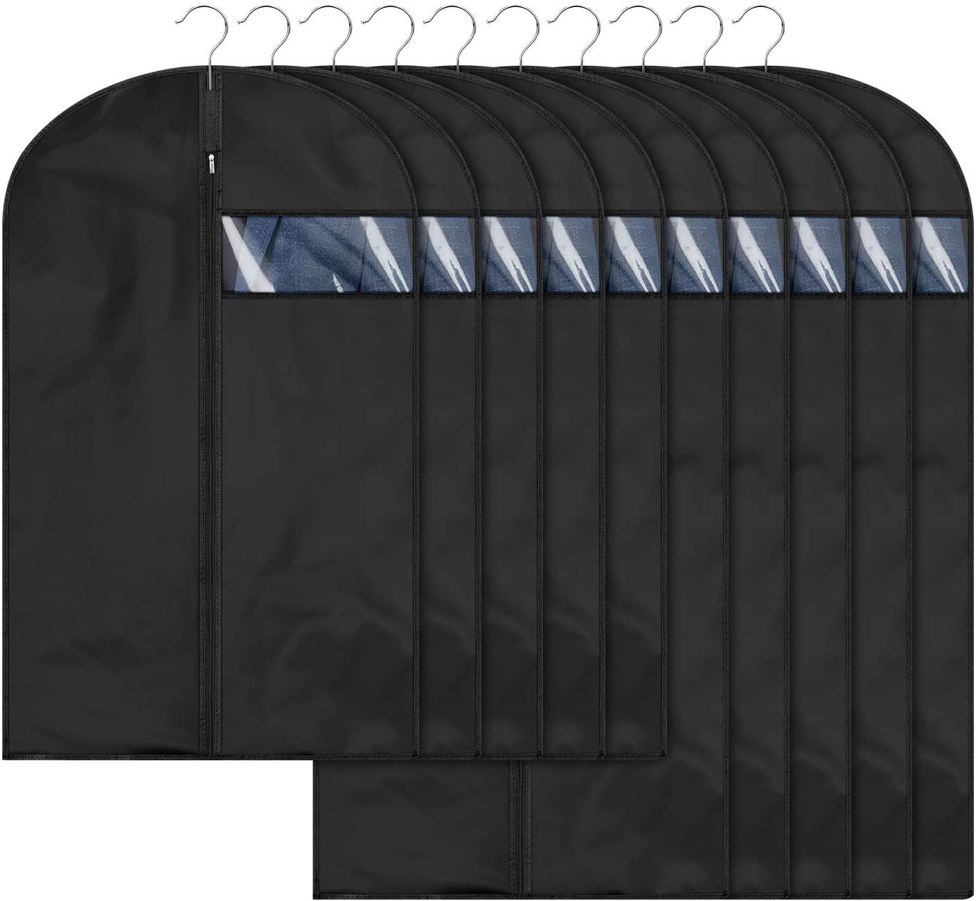 Housse anti-poussière pour vêtements, 5 pièces, sac à vêtements suspendu, housse de costume transparente suspendue, sac de manteau de placard de maison entièrement fermé: Black