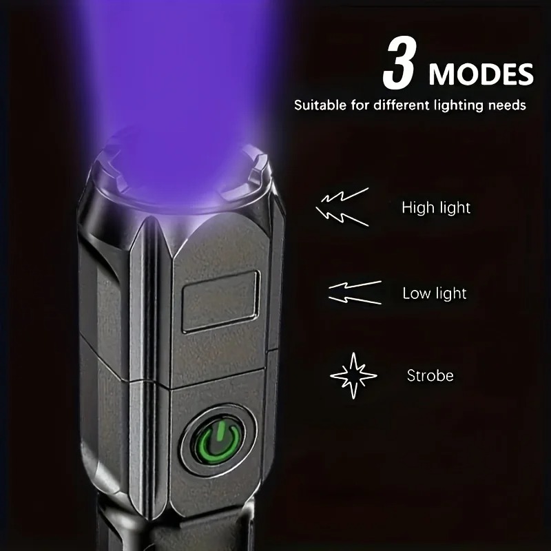 Linterna UV portátil UV 395NM linterna ABS con zoom 3 modos Camping linternas ultravioleta para detección fluorescente de pilas para mascotas