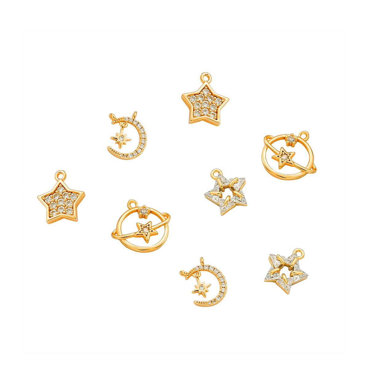 Five-pointed Star Earrings, Gold Diamond Moon Earrings Star Small Exquisite Diamond Earrings Jewelry Making Accessories