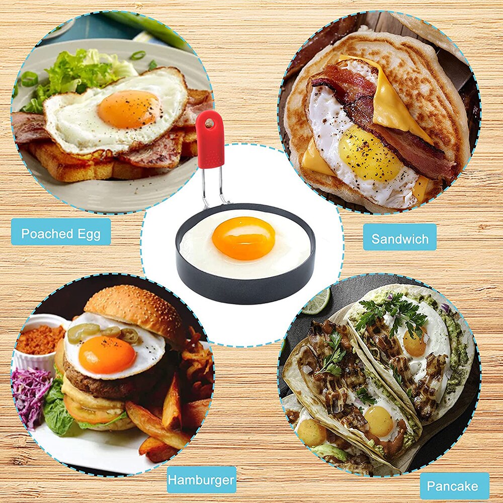 Egg Ring 2.95 Inch Egg Ring with Anti-scald Handle with Oil Brush Nonstick Coating Breakfast Tool for Egg Frying Shaping
