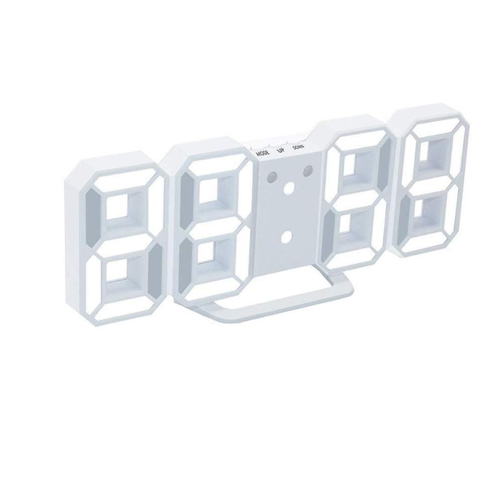 Smart 3d Digital Clock Alarm Clock Digital Wall Clock Alarm Clock Clock Electronic Large Temperature LED Clock C0T6: White