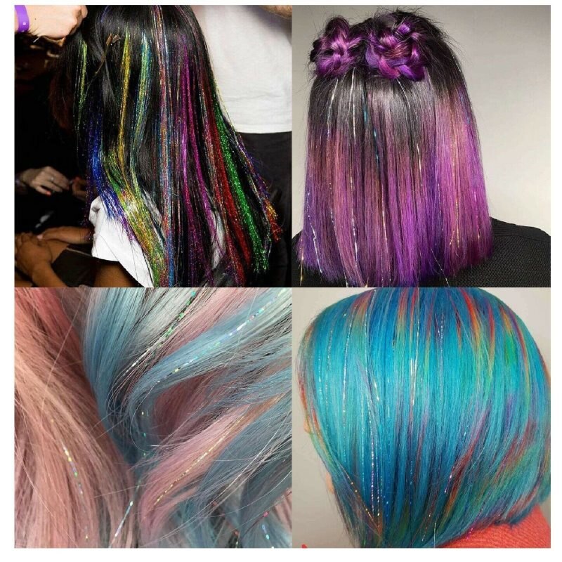 Extensions de cheveux scintillants holographiques pour femme, 200 mèches, 90cm, style Hippie