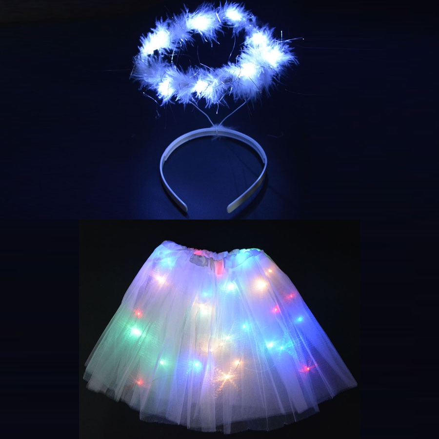 Volwassen kinderen engel led licht draad tutu halo ring hoofdband kostuum gloeiend feest rok kerst halloween kostuum jaar navidad