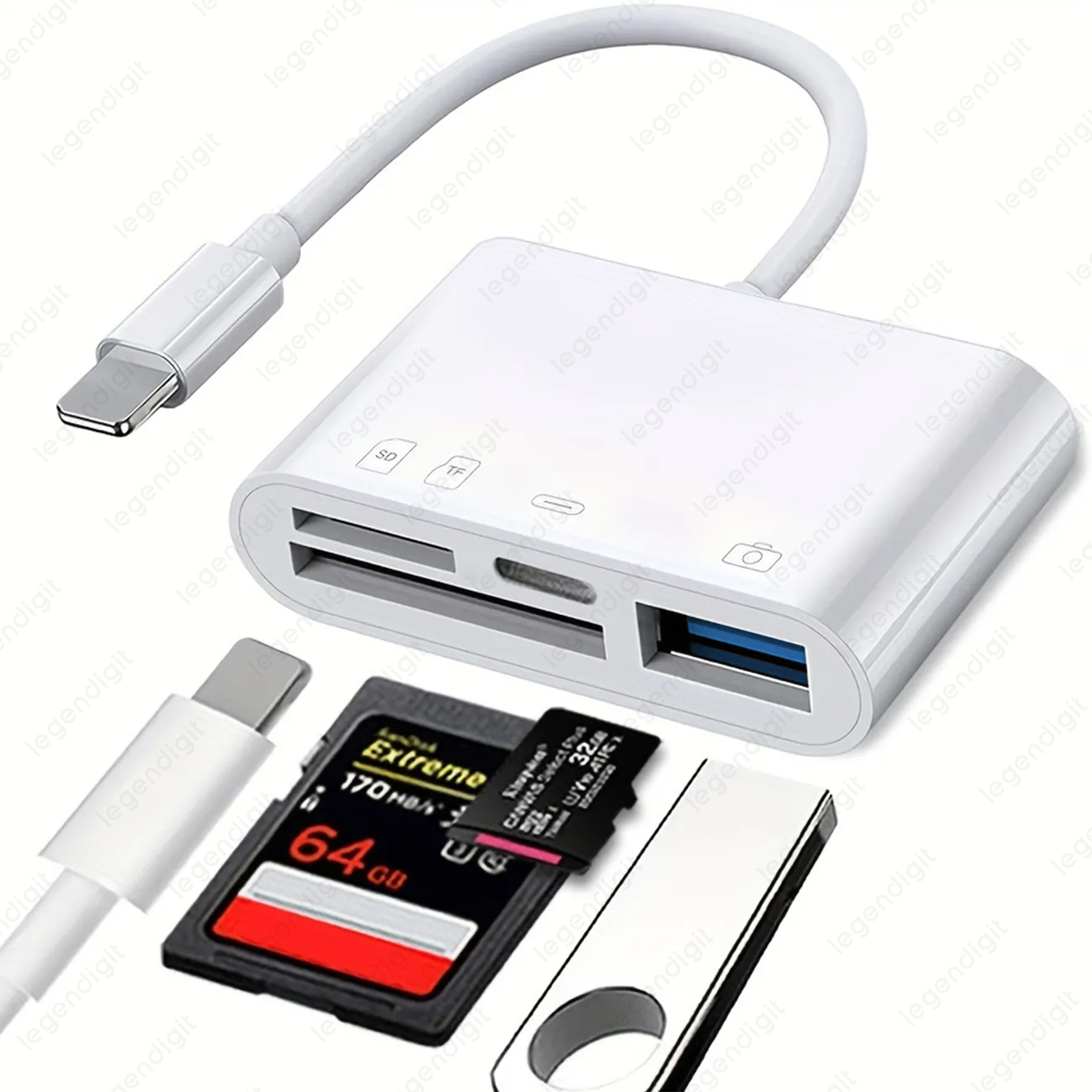 Czytnik kart TF 3w1 Micro SD Card do iPhone'a z adapterem ładowania iOS Adapter OTG Czytnik kart pamięci do aparatu Konwerter kart SD: Beżowy