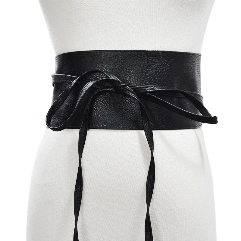 Ceinture à cravate large pour femmes, en Pu, avec nœud à la , noire, 10cm, rouge, robe, nouvelle ,